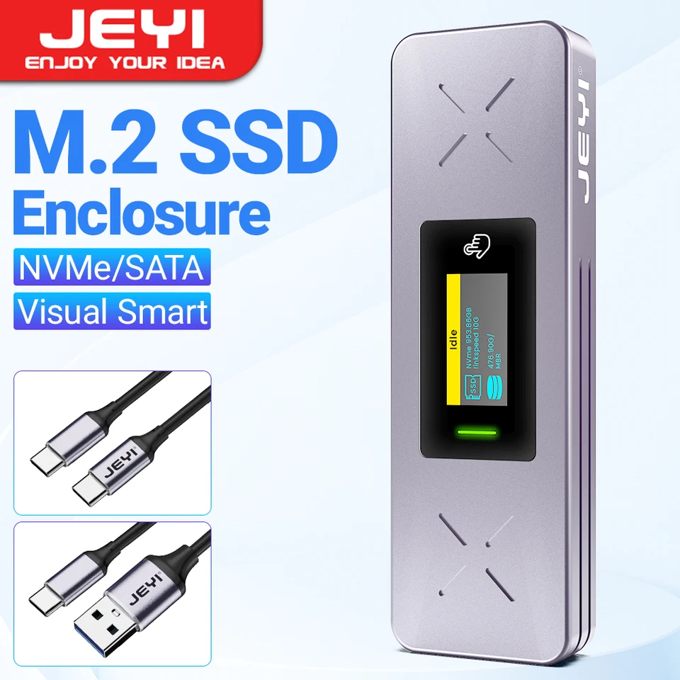 Jeyi Visual Smart M.2 NVME / SATA SSD COSPLOSURE, USB 3.2 GEN 2 10 GBPS, Externá podpora puzdra M2 Adapter M-Key B+M Key UASP