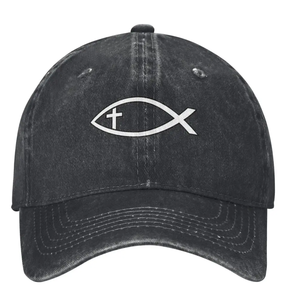 Ježiš Fish Ichthys kresťanský symbol umyl baseballovú čiapku Príležitostné klobúky Summer Ženy Muži prebiehajú hippie slnečný krém Snapback čiapka