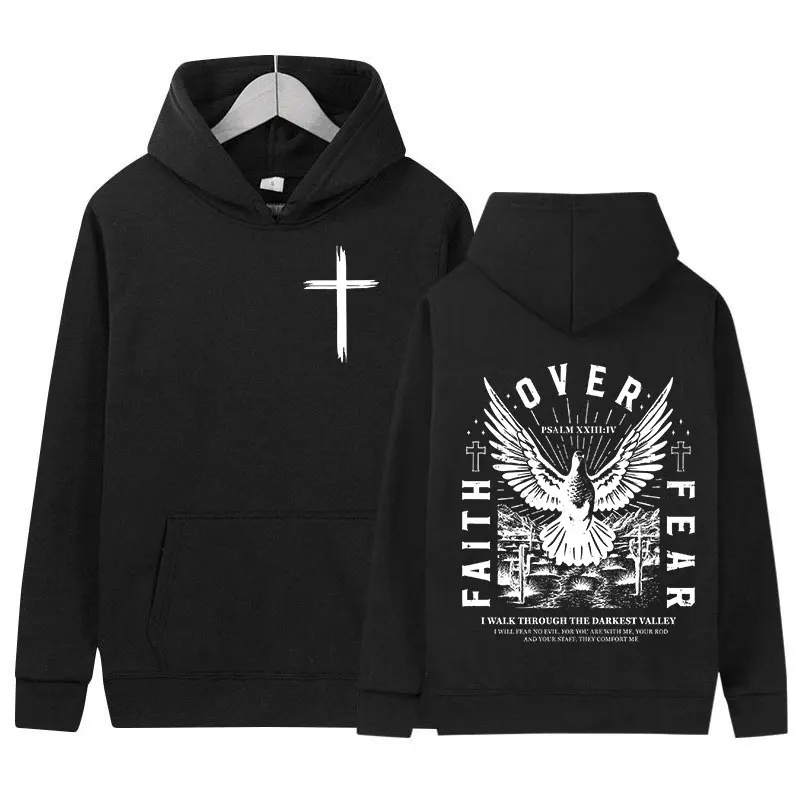 Ježišová viera nad strachom inverzným písmenom tlačou mikiny kresťanská retro móda harajuku mikina muži ženy fleece nadrozmerné mikiny