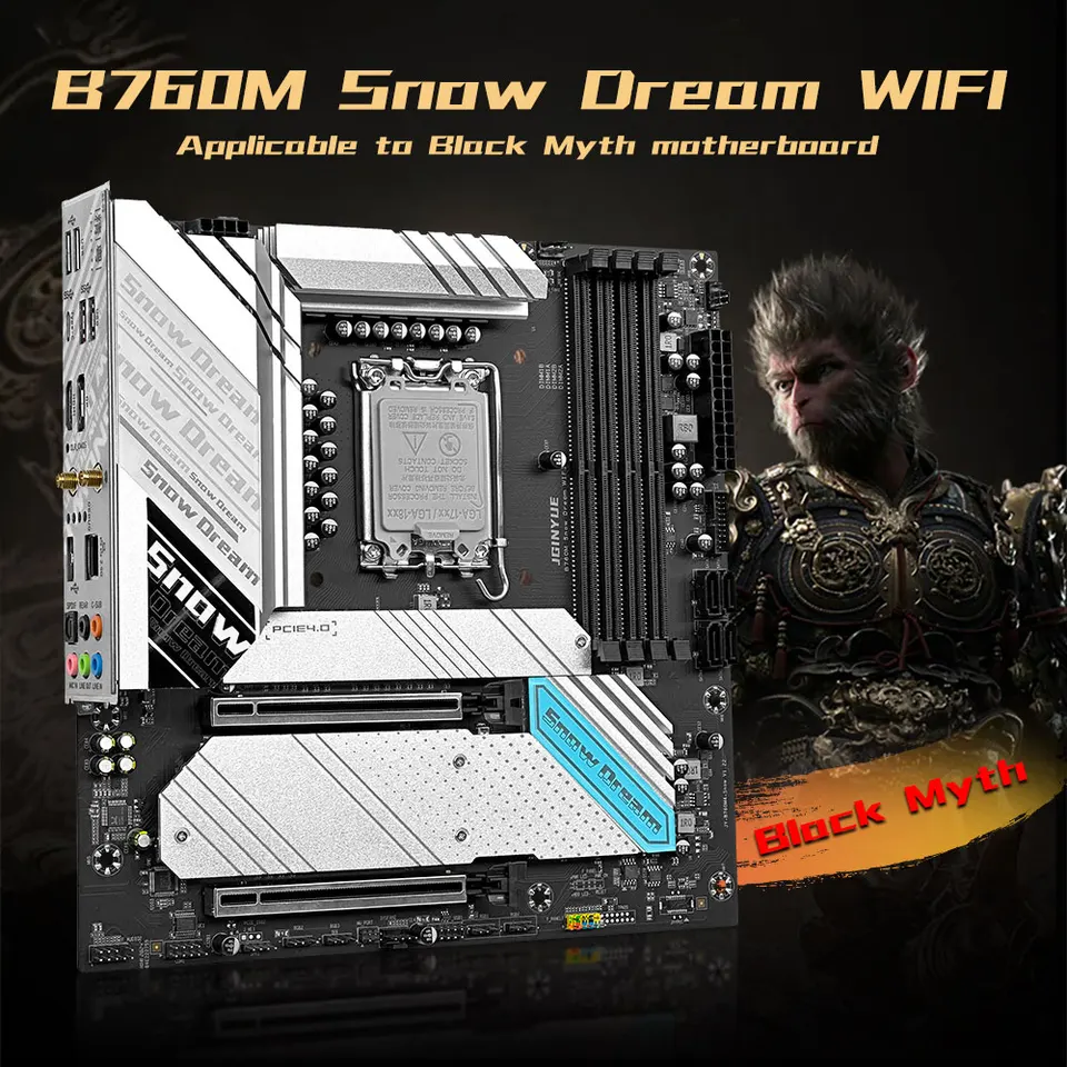 Jginyue B760M Snow Dream Wifi WiFi LGA1700 Podpora Intel Core i3/i5/i7/i9 12. 13. 14. 14. procesor DDR4 DDR4 DDR4