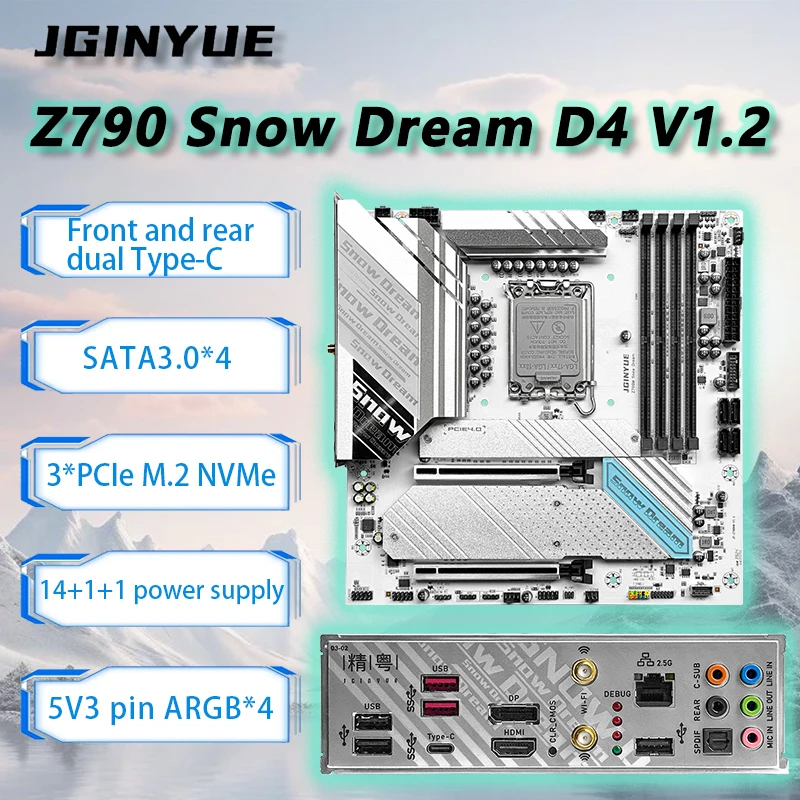 Jginyue Z790 Základná doska LGA 1700 Podpora Intel Core i3/i5/i7/i9 12. 13. CPU XMP DDR4 PCie4.0 RGB Nový Z790 Snow Dream