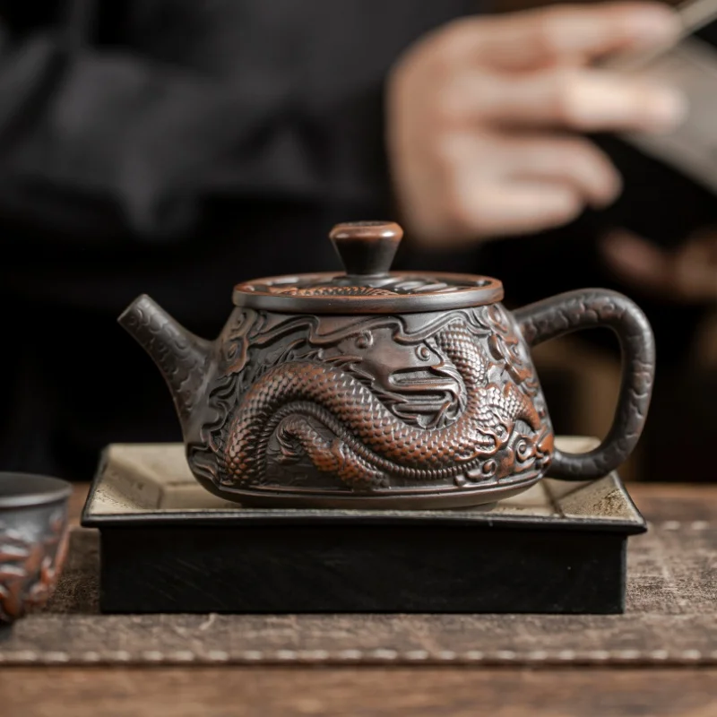 Jianshui fialová hrnčiarska drak drak rezbárska čajová kanvica ručne maľovaná starožitná reliéfová čajová kanvica domácnosť Kungfu TEA SET KETTLE
