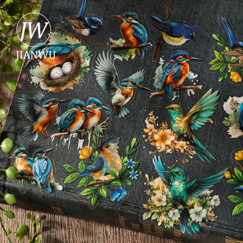 Jianwu 30 listy kvetiny a vtáky Zbierka série literárne vodovodné dekorácie Pet Sticker Creative DIY Journal Stationsery