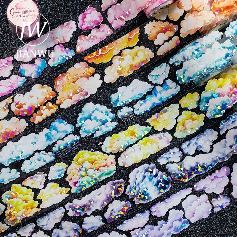 Jianwu 50 mm*200 cm oblaky Curl a Stretch Series Vintage Landscaping Material Collage Collage Pet Tape Creative DIY JournalStationery