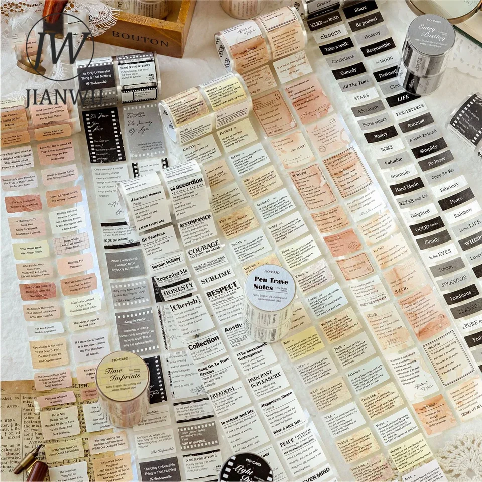 Jianwu 70 mm*200 cm rokov noty série Vintage anglický textový štítok Materiál koláž koláž koláže Creative DIY Journal Stationery