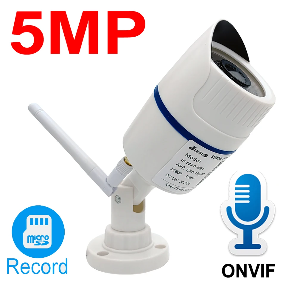 Jienuo 5MP WiFi Camera IP biely vonkajší vodotesný CCTV Security Dohľad bezdrôtového nočného videnia ONVIF 1080P HD Network Home Home