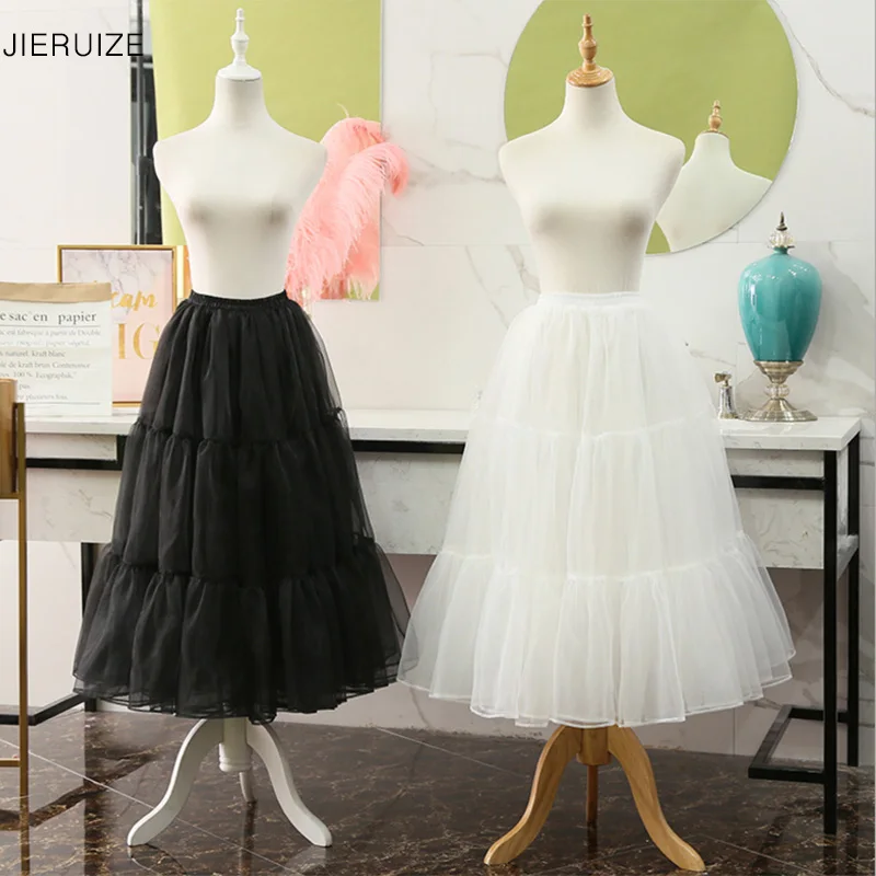 Jieruize White Black Organza Petticoats 80 cm dlhá krinoline svadobná spodná bielizeň pre svadobné šaty