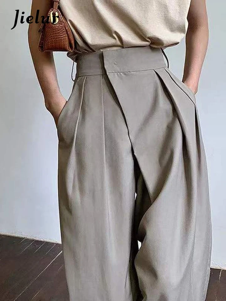 JIEUR KHAKI Dámske nohavice Dámske nohavice vrecká Klasické nohavice Vintage kancelárska dám