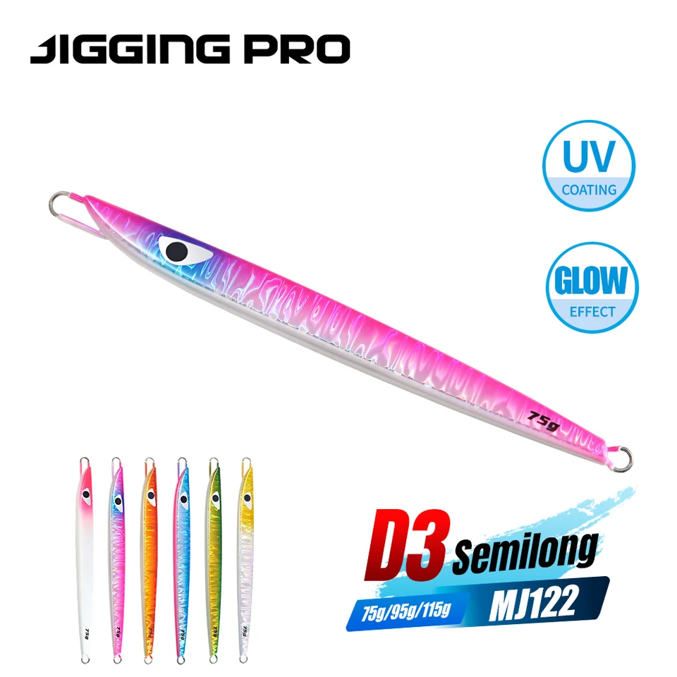 Jigging Pro 75g 95G 115G D3 SEMILONG VERTICKÝ JIGGING LAURE Lure slaná voda kovový prípravok Rybárska návnada morský rybársky náčinie tuniak bonito