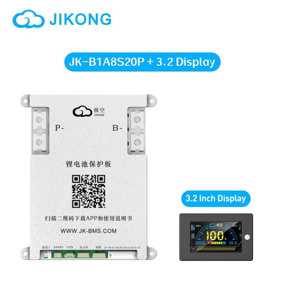 Jikong Smart BMS JK-B1A8S20P+3,2-palcový LCD displej 4S-8S LIFEPO4 LI-ION LTO batéria 12V/24V Prúd 1A Aktívny vyvážený BMS 200A
