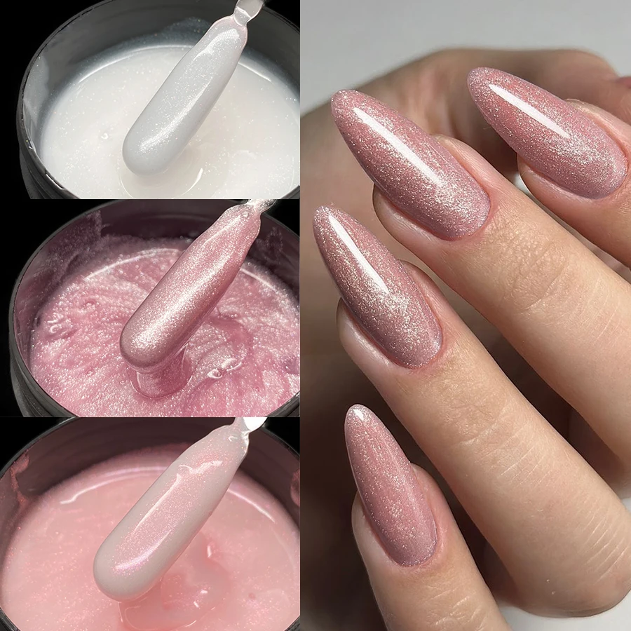 Jillnails Shimmer Rose White Pink Builder nechtový gél pre predlžovanie nechtov sami vyrovnáva 100g