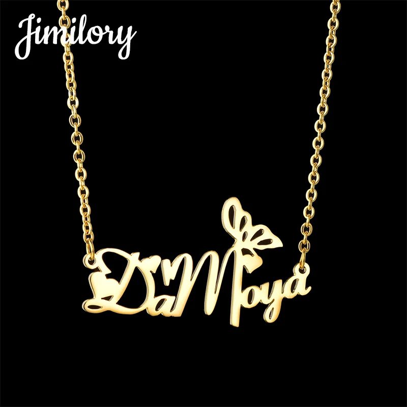 JIMILORY 2020 Personalizovaný motýľový štítok Náhleň náhrdelník Stienless Steel Custom Meno Chocker náhrdelníky Dámske módne šperky