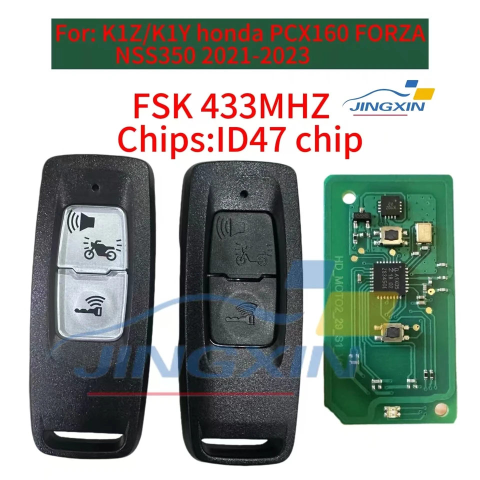 Jingxin pre motocykel Honda K1Z/K1y Kľúč PCX160 FORZA NSS350 2021-2023 ID47CHIP FSK 433.92MHz Výmena inteligentného kľúča