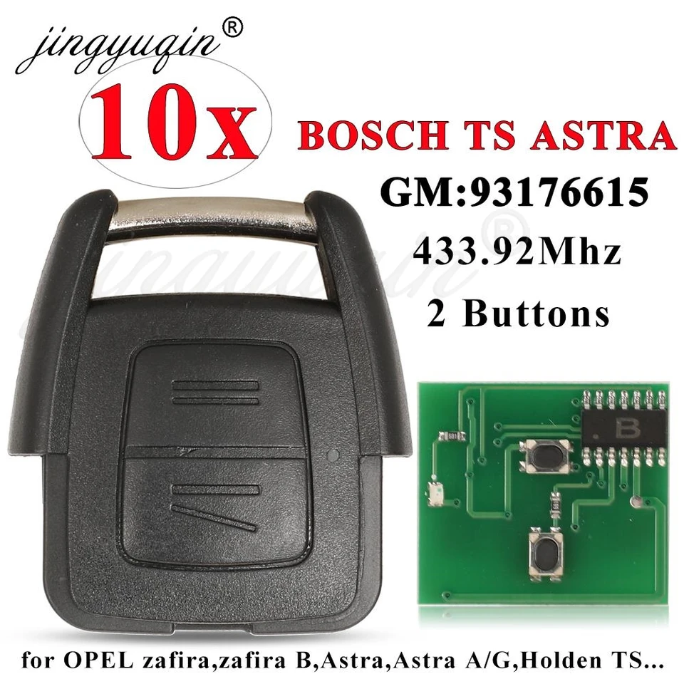 Jingyuqin 10ks pre Opel Astra A/G Zafira A 2000-2004 Holden Bosch TS 1998-2205 Diaľkový automobil Key FOB 2 tlačidlá 433,92 MHz 93176615