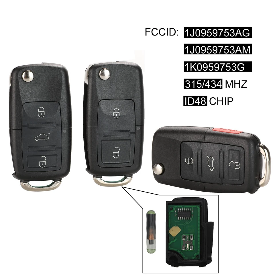 Jingyuqin 2/3/4 Tlačidlo Flip Diaľkový kláves FOB 434MHz ID48 Chip pre VW Beetle Bora Golf Passat Polo Transportér T5 1J0 959 753 AG