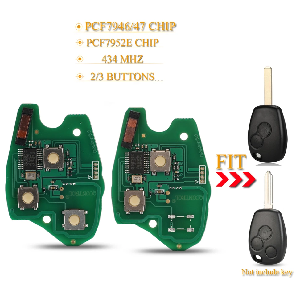 Jingyuqin 2/3 tlačidlá Diaľkové vozidlá na kľúče vozidla FOB 434MHz 4a PCF7952E/7946/7947 Chip pre Renault Clio Scenic Kangoo Megane