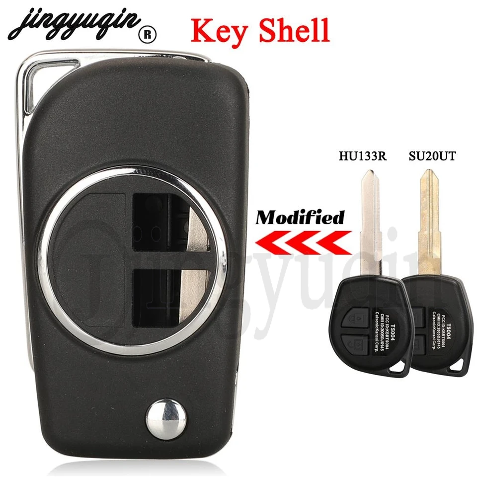 Jingyuqin 2 tlačidlá skladacie vozidlo Skladacie auto pre diaľkové kľúče puzdro pre Suzuki Jimny 2020 HU133R / SU20T Blade FOB upravené