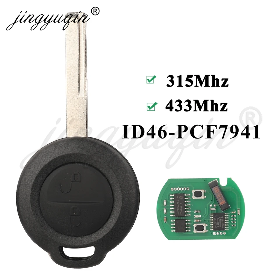 Jingyuqin 2Buttons Remoce Car Key pre Mitsubishi Colt 2002-2012 Cabriolet 2006-2008 Smart 454 ID46 PCF7941 315/433MHz HU56 Blade