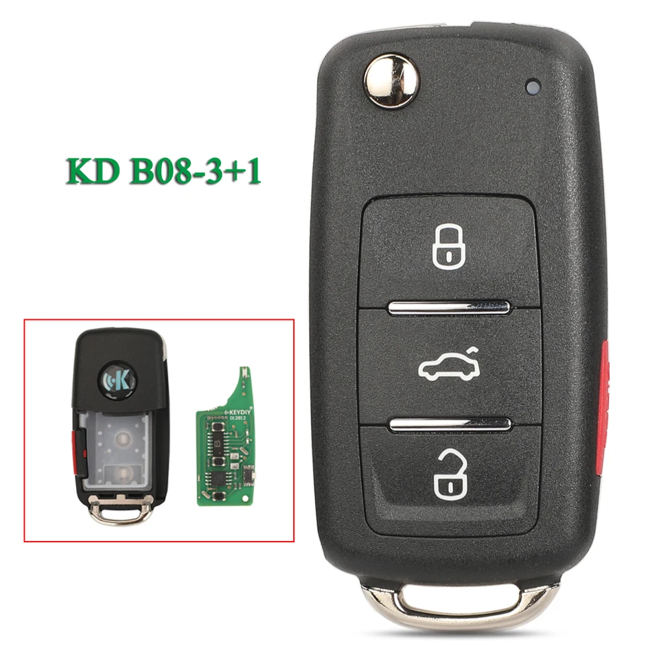 Jingyuqin 4 Buttons Universal KD B08-3+1 Kľúč pre diaľkové ovládanie pre štýl VW pre programátor KD900 KD-X2 KD MINI URG200