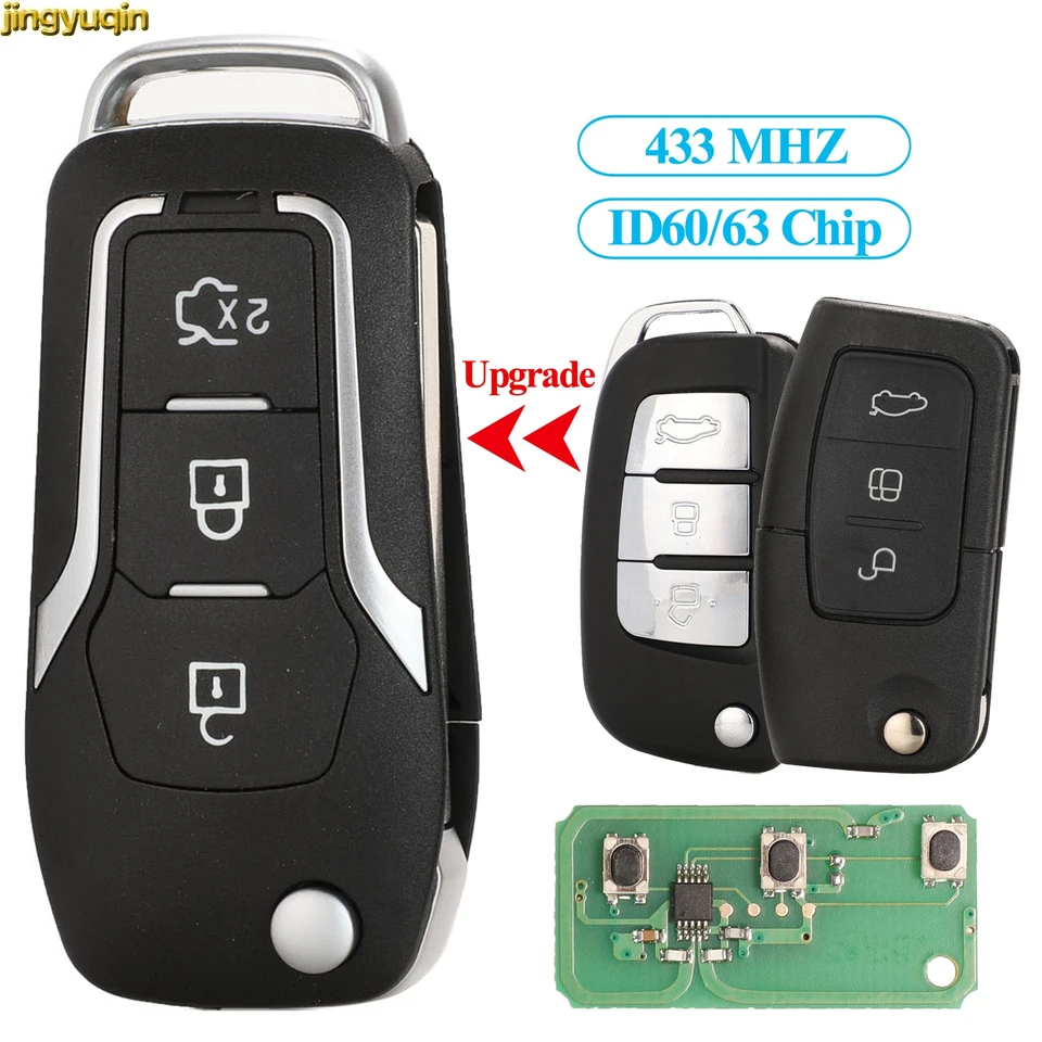Jingyuqin diaľkové ovládanie Flip Car Key 4D60/63 433MHz pre Ford Focus 2 C-Max Escape Fiesta EcoSport Kuga Ka 3 Buttons Hu101 Blade