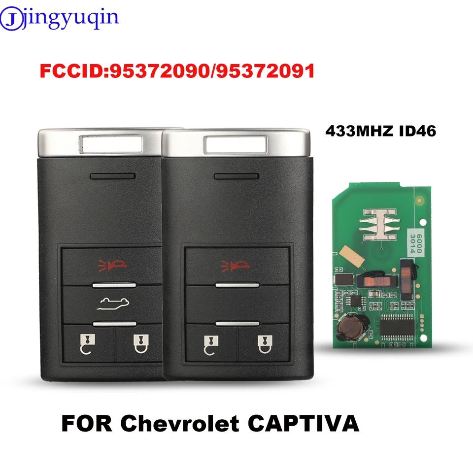Jingyuqin Keyless Remote Key 433MHz ID46 pre Chevrolet Captiva 2014 2015 2016 2017 2018 3/4 Buttons FCCID: 95372090 95372091