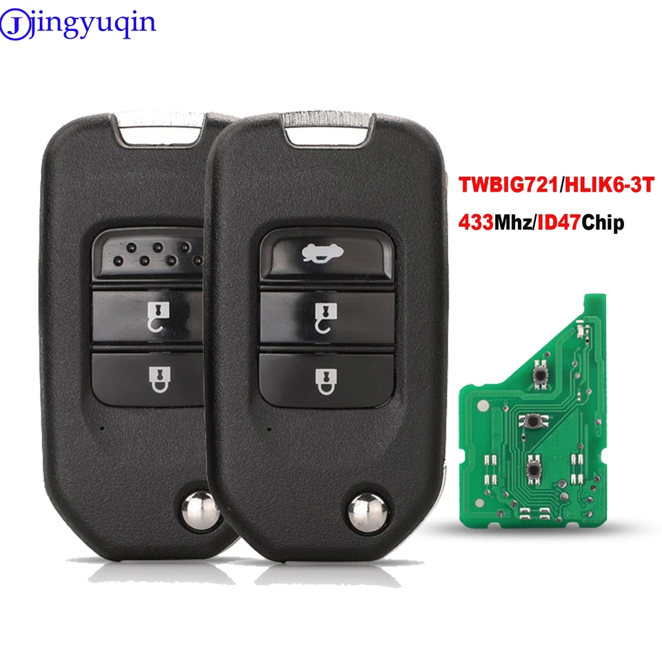 Jingyuqin Remote Car Key pre Honda Civic Accord City Cr-V Jazz XR-V Vezel Hr-V Frv Spirior Jade 433MHz Hlik6-3T / TWB1G721