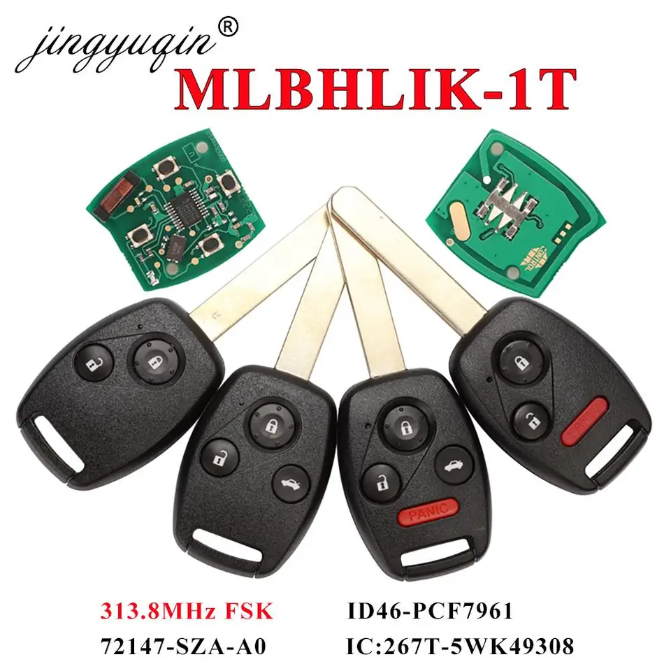 Jingyuqin Remote Car Key pre MLBHLIK-1T 313MHz/ 313,8 MHz pre Honda CRV Accord 2008-2012 s ID46 PCF7961 Chip IC: 267T-5WK49308