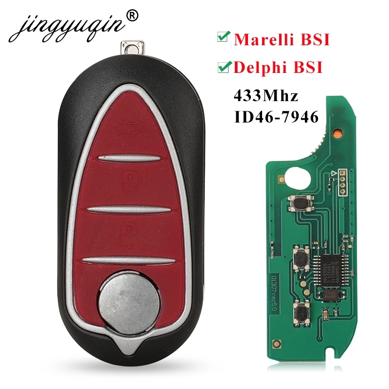 Jingyuqin Remote Flip 3 tlačidlá automobilu Kľúč pre Alfa Romeo Mito 2008-2015 Giulietta 2010-2016 433MHz Ask id46-7946 Auto Keys