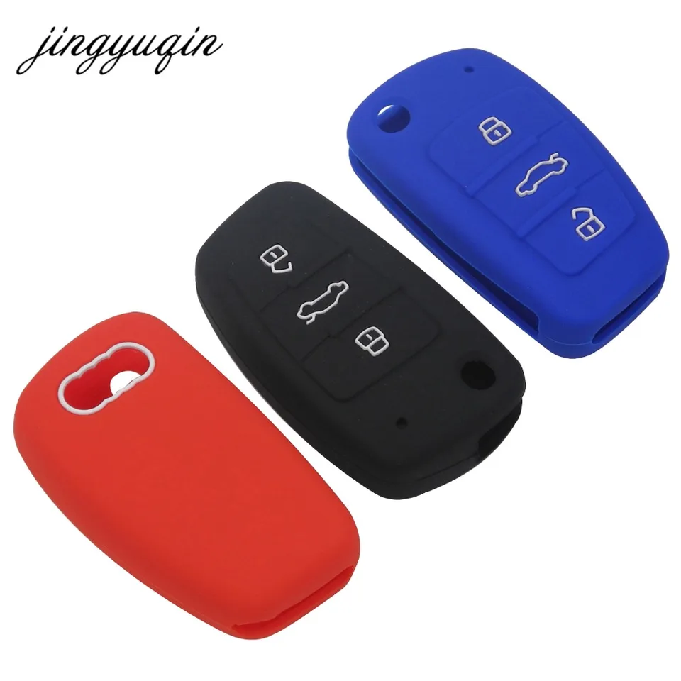 Jingyuqin Silikone Flip Car Key Case Skin Skin pre Audi A1 A3 A4 Cabriole A6 TT Allroad Q3 Q7 R8 S6 SQ5 RS4 Diaľkový kryt FOB Ochrana