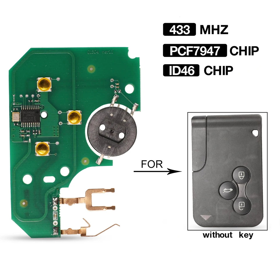 Jingyuqin Smart Key Carit Board Circuit 3 Buttons 434MHz ID46 PCF7947 Chip pre Renault Clio Logan Megane 2 3 Scenic Remote PCB