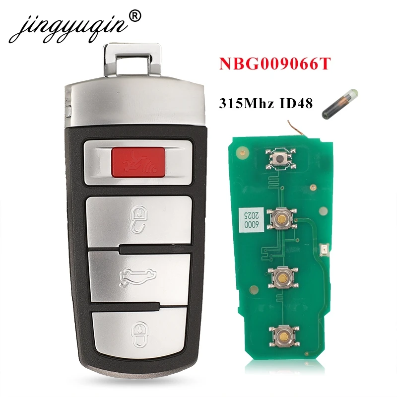 Jingyuqin Smart Remote Car Key FOB 4 tlačidlá 315 MHz ID48 pre VW Volkswagen Passat 2006-2013 CC 2009-2015 FCCID NBG009066T
