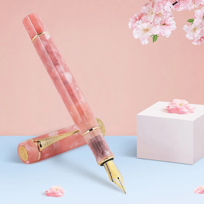 Jinhao 100 Sakura Pink Resin Barrel Fountain Pen 0,38 mm 0,7 mm EF/F/M/Bent Fine Nib W/Converter Business Office School Supplies