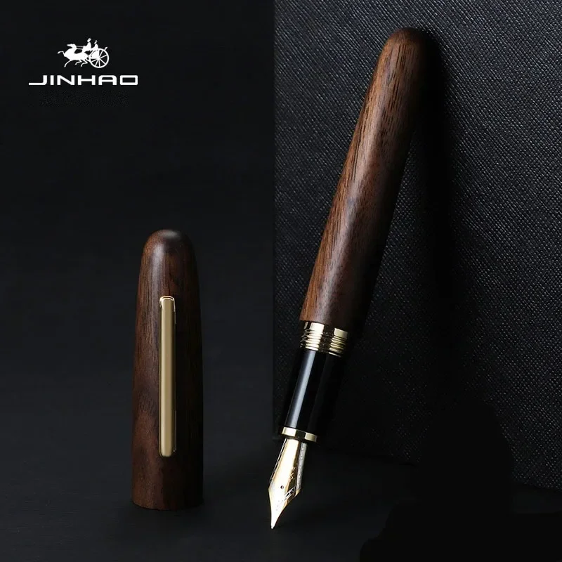 Jinhao 9056 Fountain Pen Natural Wood Ručne vyrábané M/f NIB zlatý klip atramentové pero Pero Perocery Business Darčekové písanie Školské potreby
