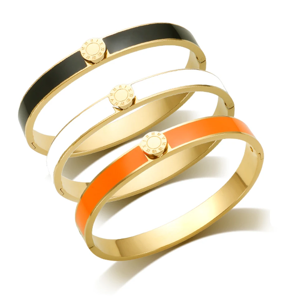 Jinhui ENAMEL ROMAN ČÍSLO Bangles Set Round Gold Color z nehrdzavejúcej ocele pre ženy Popularita Popularita módne šperky