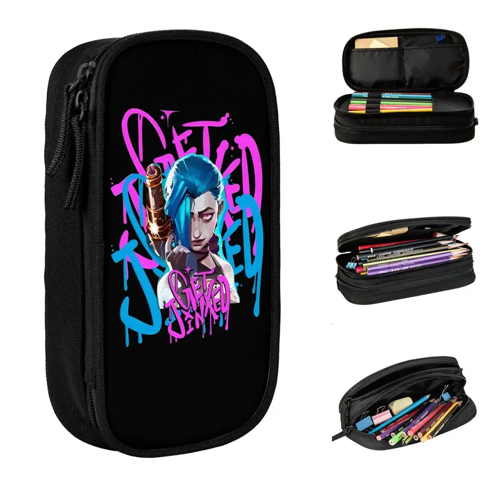 Jinx Anime Chaos je moje volanie ceruzkových prípadov roztomilé tajomné herné držiak vrecká Študentské školy Kozmetické ceruzky