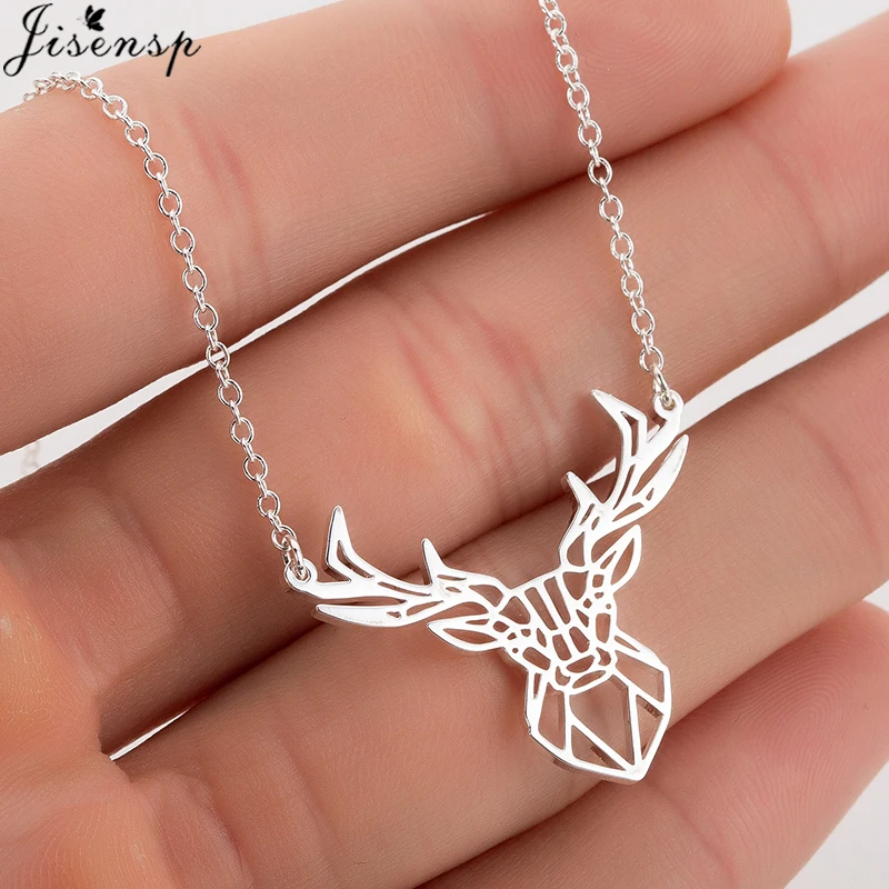 Jisensp z nehrdzavejúcej ocele náhrdelník origami jelene kúzlo Náhrdelník Ženy boho paroh roh zvierat Collier vianočné šperky každý deň