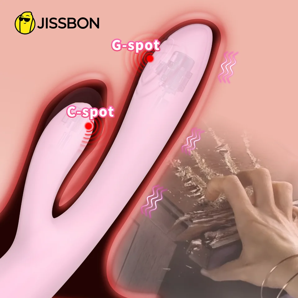 Jissbon Rabbit Vibrator Miss Hearts Double Penetration Dildo Sex Hray G-Spot Penetration 16 Vibračné režimy dospelých hračiek pre ženy
