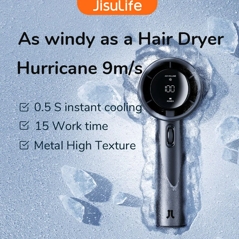 Jisulife Mini prenosný ručný ventilátor, 100 rýchlosti vetra, 5 000 mAh USB batérií nabíjateľné, LED digitálny displej, cestovanie, kemping, vonkajšie