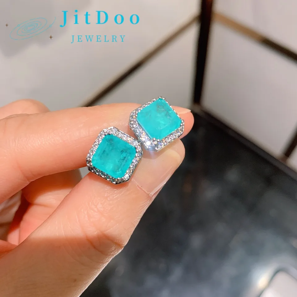 Jitdoo Vintage Strieding Silver 925 náušnice Lab Gemstone Emerald paraiba Turmaline Turquoise náušnice pre ženy jemné šperky
