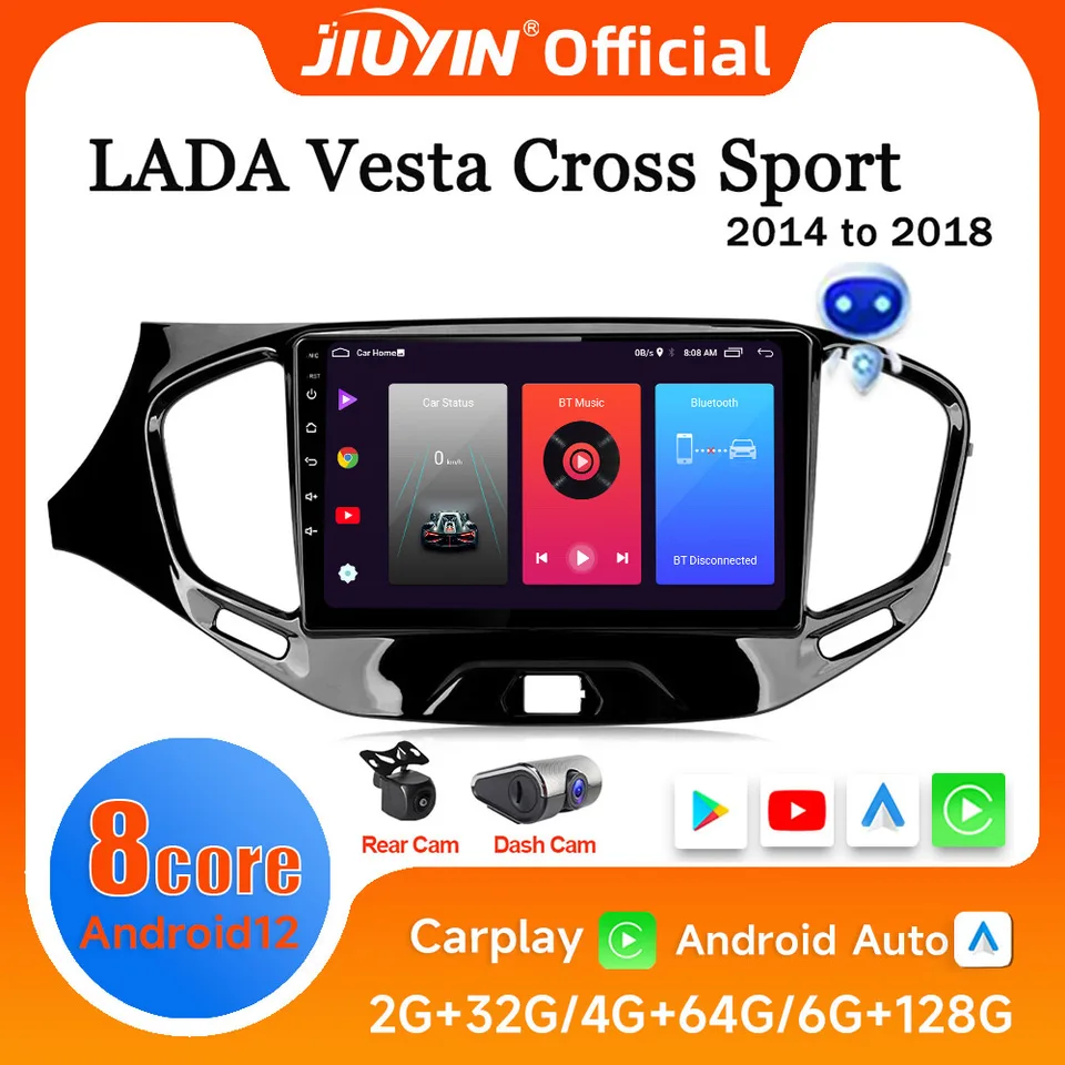 Jiuyin V1 AI Voice Wireless CarPlay Android Auto Car Radio pre Lada Vesta Cross Sport 2014-2018 4G Multimedia GPS 2DIN Autoradio