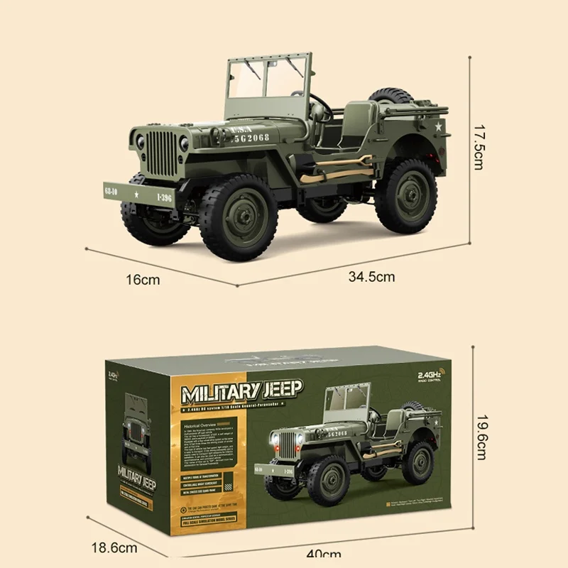 JJRC C8815 RC CAR 1941 MB SCALER WILLYS Jeep 2,4G 4WD RTR CRACKLER VLASTNÍCTVO Vojenské nákladné vozidlo OFROAD VOZIDLA DEPRICKÉ KIDY Hračka
