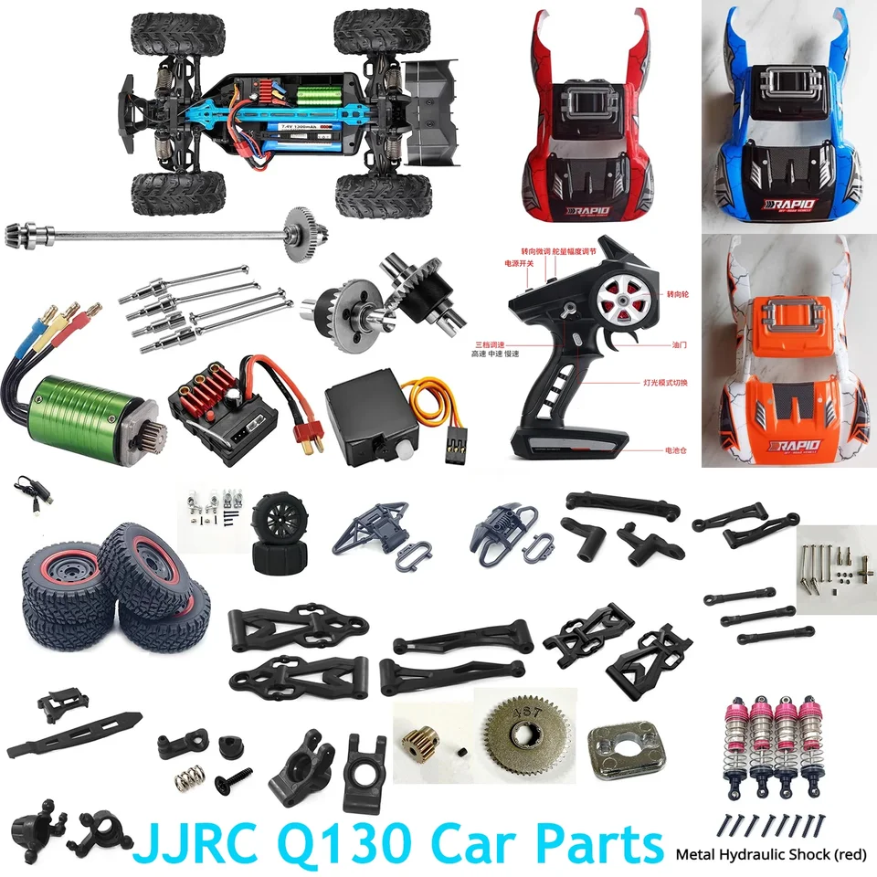 JJRC Q130 RC Parts Diferencil Diferencil Brushless Nastaviteľná zostava pohonu motora Originálne pneumatiky predný nárazník Plskový stĺp