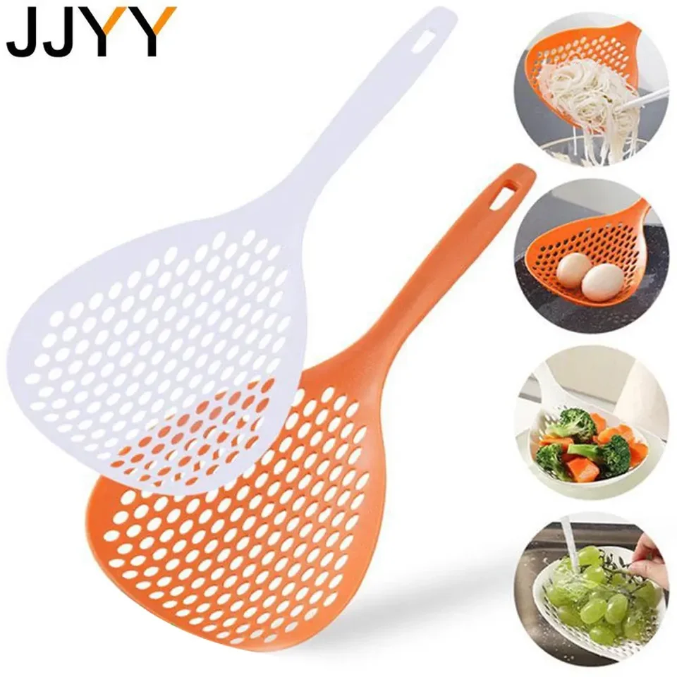 Jjyy veľkú veľkosť varenia štrbina ručného sitka Spoon Spoon Skimmer Fotenka s dlhou rukoväťou pre filtračné rastlinné cestoviny