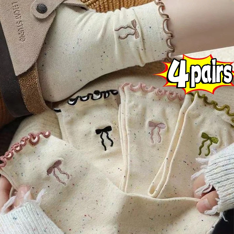JK japonský štýl sladké Bowknot Mid Tube ponožky pre ženy Summer priedušná sieťová trubica ponožky dievčenské baletné balet zadné päty ponožky posádky posádky