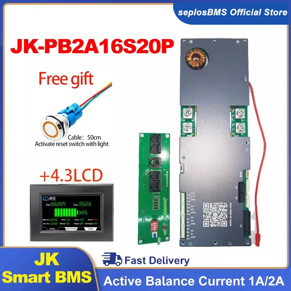 JK SMART BMS JK-PB2A16S20P LIFEPO4 LI-ION LTO batéria 24V 48V 8S/16S 200A Domácnosť Energia BMS Domáca invertor Active Balancer 2A