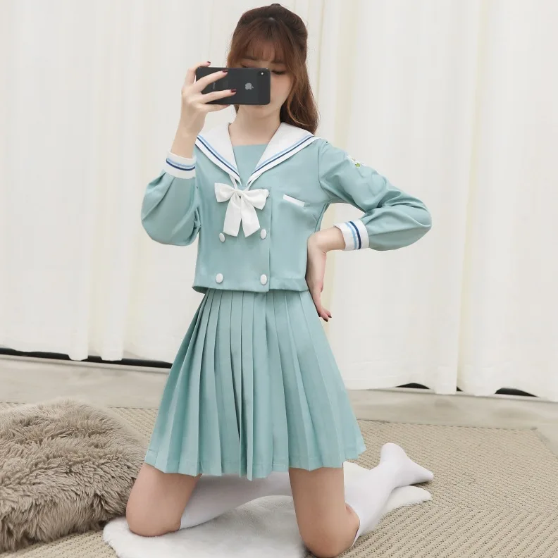 JK uniformy stredných škôl Študenti japonský námorník Suck School Uniform Cosplay Študenti Mint Green Suk