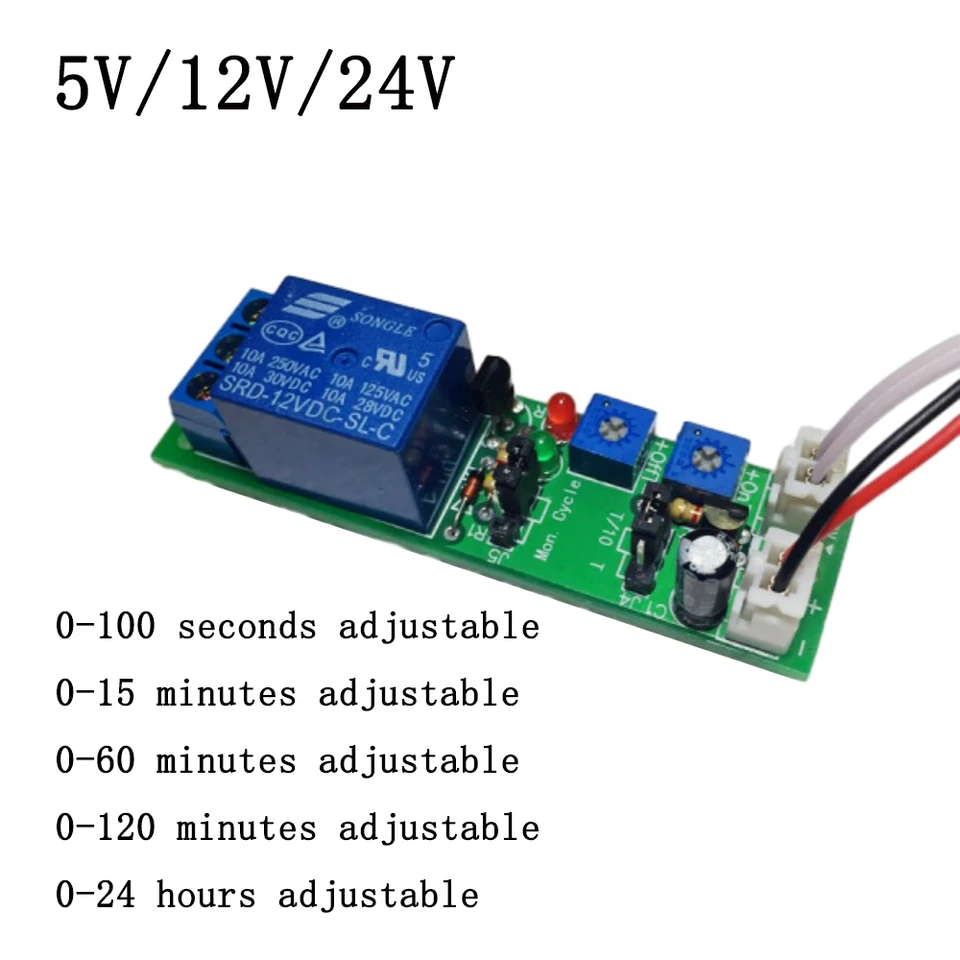 JK11S Oneskorenie časovača cyklu OFF OFF RElé modul 5V 12V 24V prepínacia doska 0-100S/0-15M/0-60M/0-120M/0-24H Nastaviteľné oneskorenie