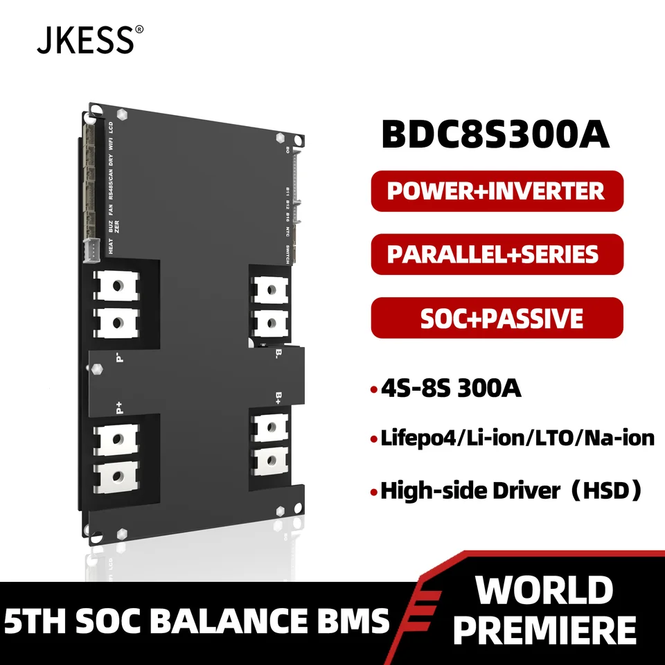 JKESS SOC Balance BMS LIFEPO4 LTO LION 4S 5S 6S 8S 300A 12V 24 V Power Inverter BMS paralelné série RS485 Teplo pre domácu solárnu energiu