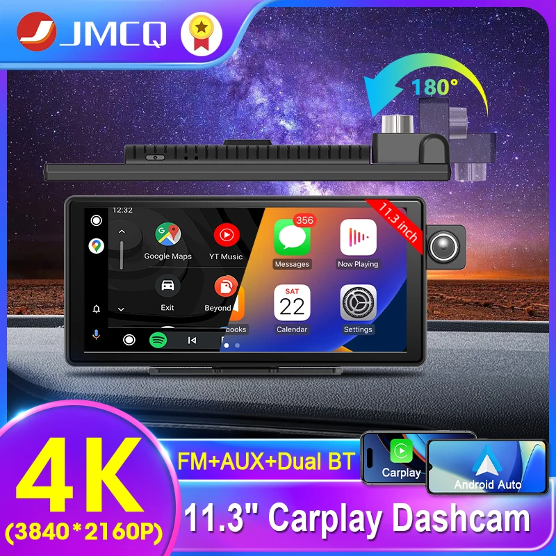 JMCQ 11.3 '' 4K Mirror CAR Mirror Video Nahrávanie bezdrôtového pripojenia CarPlay & Android Bluetooth GPS navigačné DVR DVR DVR