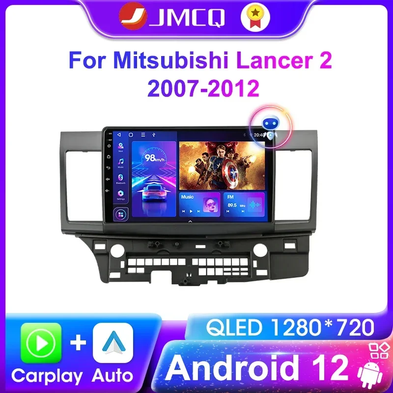 JMCQ 2 DIN Android 12 Car Radio Multimedia Video Player pre Mitsubishi Lancer 2 2007 - 2012 Navigation GPS RDS 4G+WiFi CarPlay